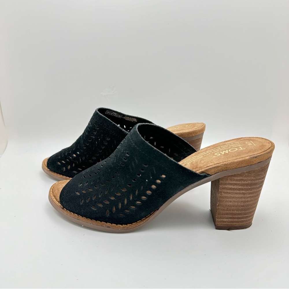 Toms Women Sandals High Heeled Slip On Open Toe Perforated Mules Black S… - Picture 6 of 12